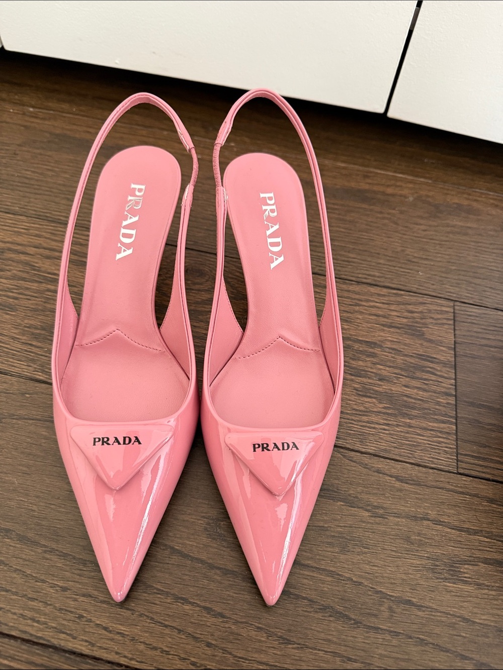 Prada Pink Patent Leather Pointed Slingback Mules